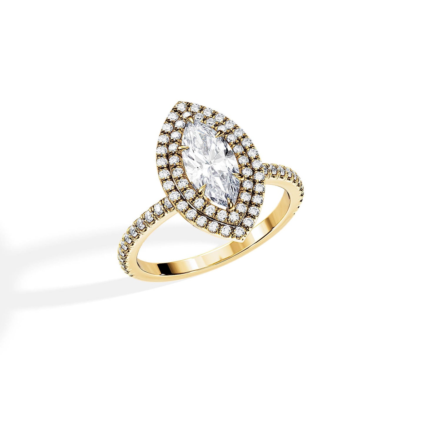 3.0 CT Marquise Cut Moissanite Double Halo & Pave Engagement Ring