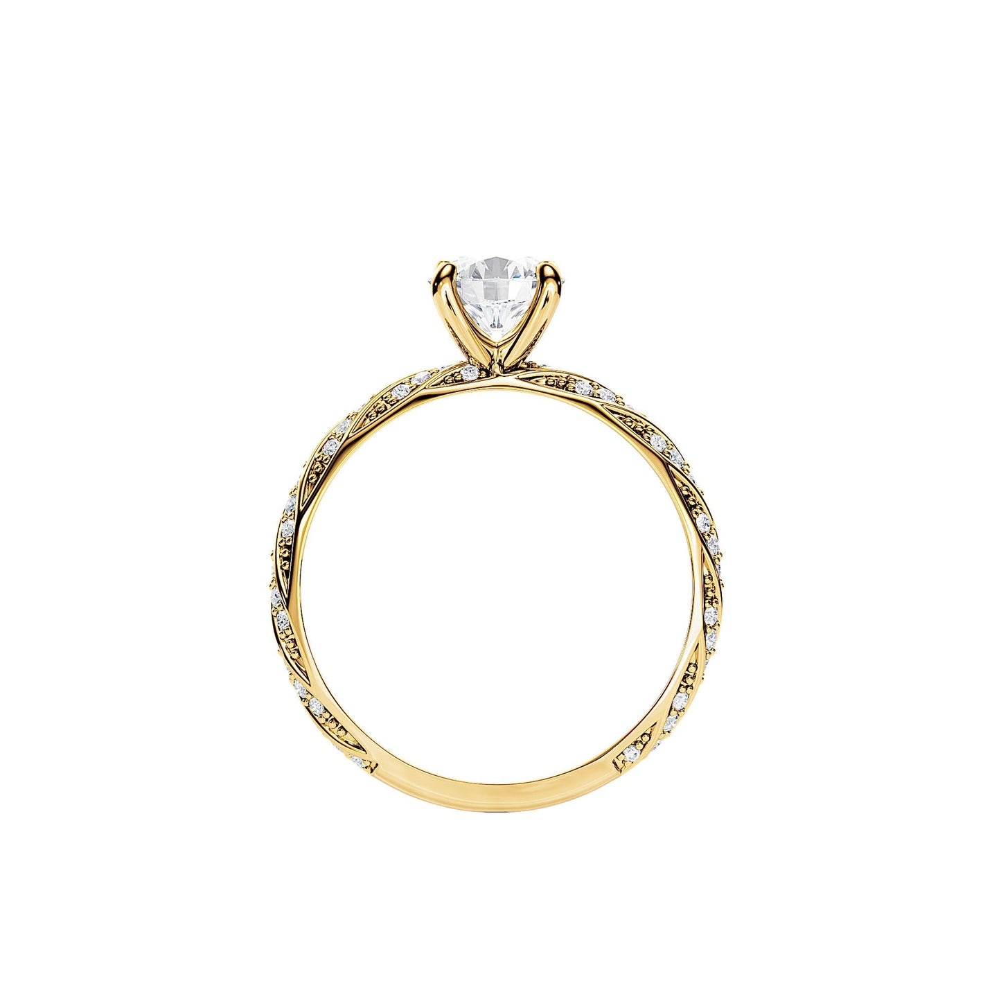 1.0 CT Round Cut Moissanite Twisted Pave Setting Engagement Ring