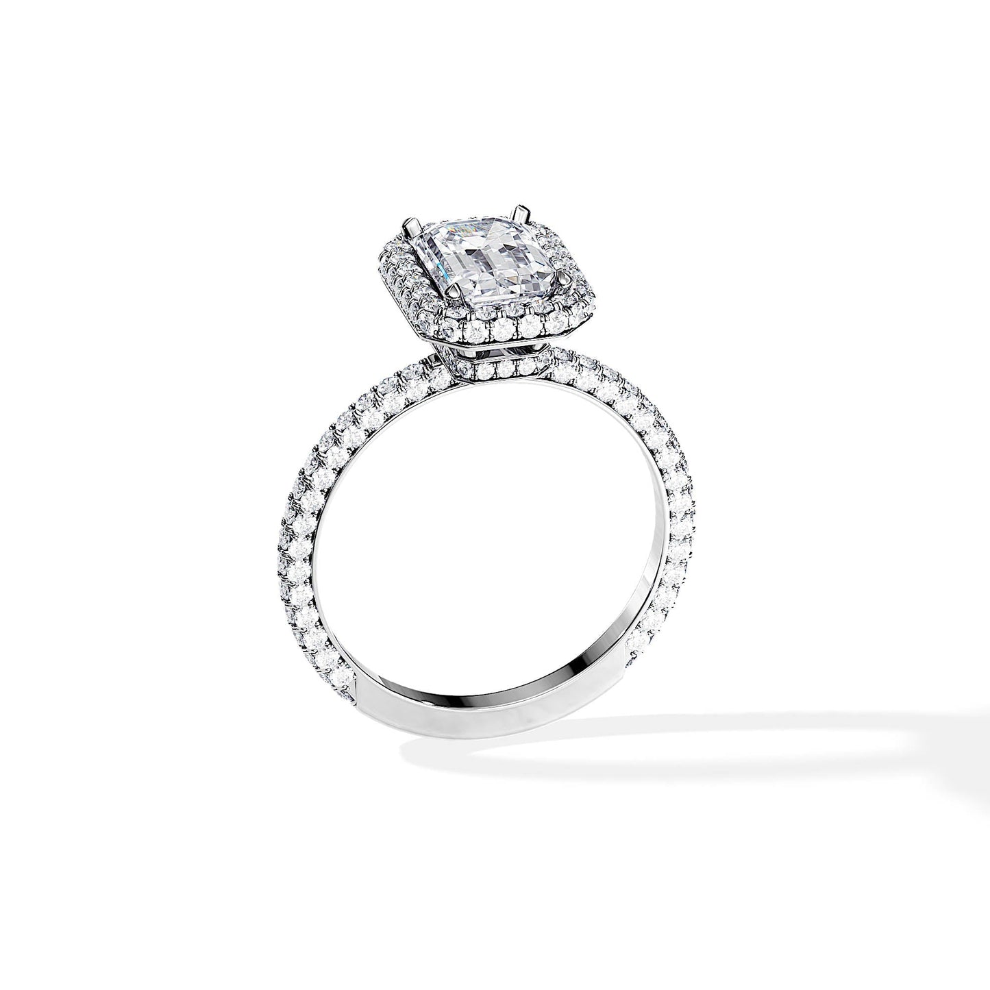 1.75 CT Emerald Cut Halo & Pave Moissanite Engagement Ring