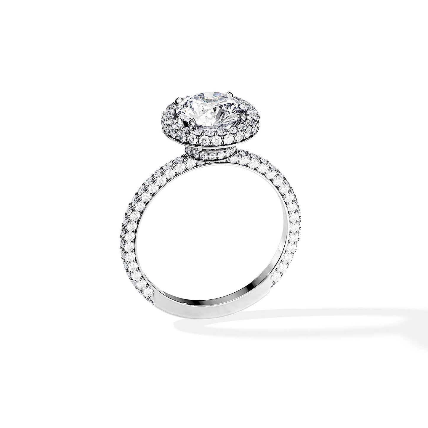 1.50 CT Round Cut Halo & Pave Moissanite Engagement Ring