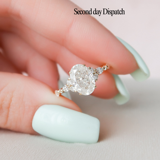 3.50CT Oval Cut Moissanite Cluster Engagement Ring - Ready to ship