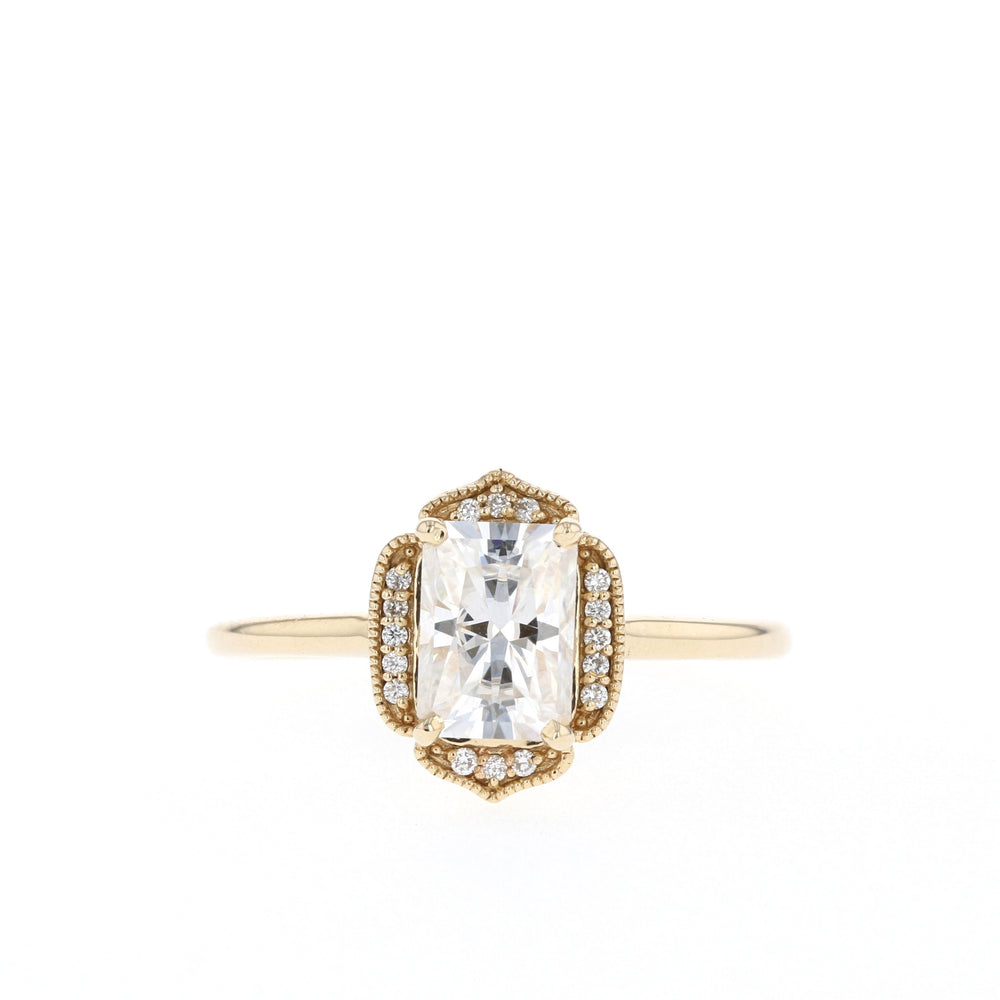 2.0CT Emerald Cut Moissanite Vintage Cluster Diamond Engagement Ring