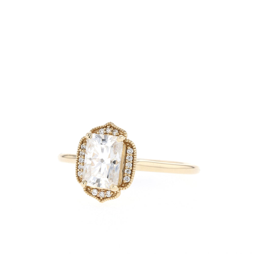 2.0CT Emerald Cut Moissanite Vintage Cluster Diamond Engagement Ring
