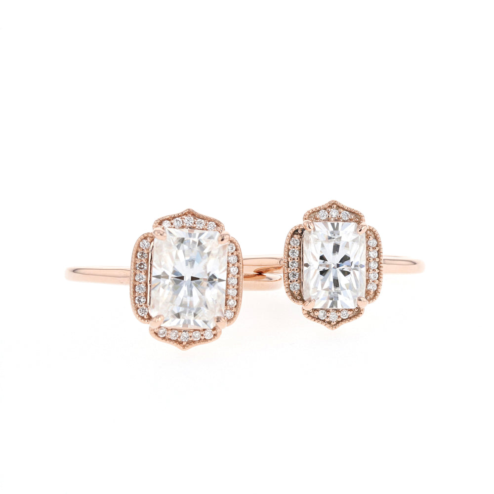 2.0CT Emerald Cut Moissanite Vintage Cluster Diamond Engagement Ring