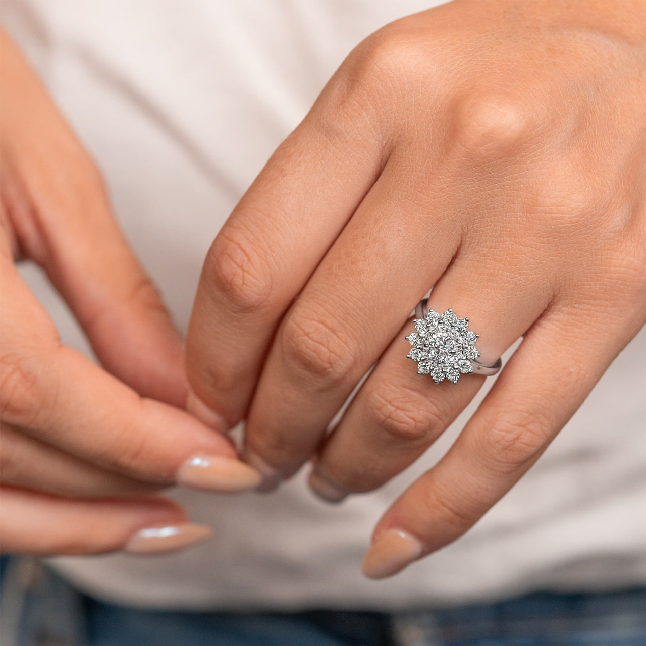 0.50 CT Round Moissanite Floral Halo Engagement Ring