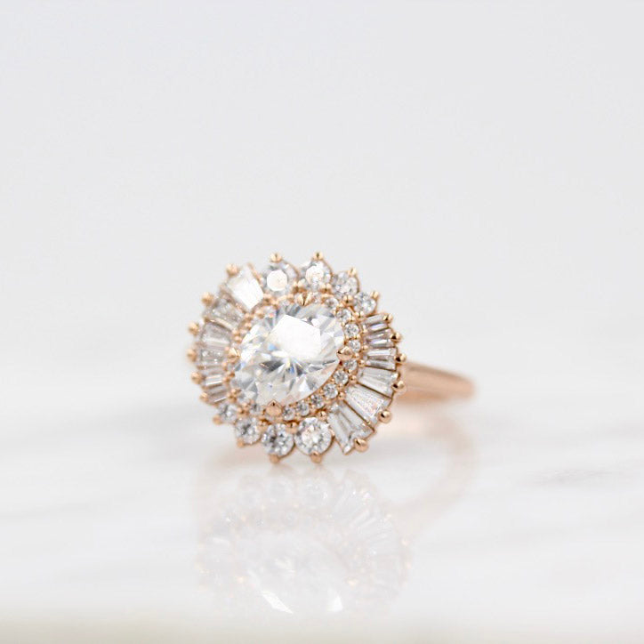 1.15ct Oval Cut Cluster Moissanite Diamond Engagement Ring