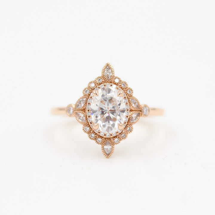1.30ct Oval Cut Unique Halo Moissanite Diamond Engagement Ring