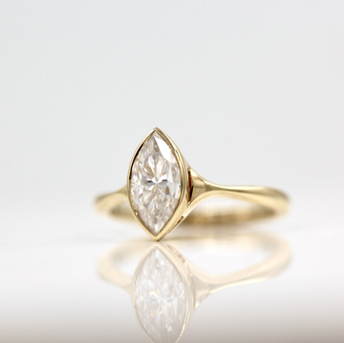 1.0ct Marquise Cut Bezel Solitaire Moissanite Diamond Engagement Ring