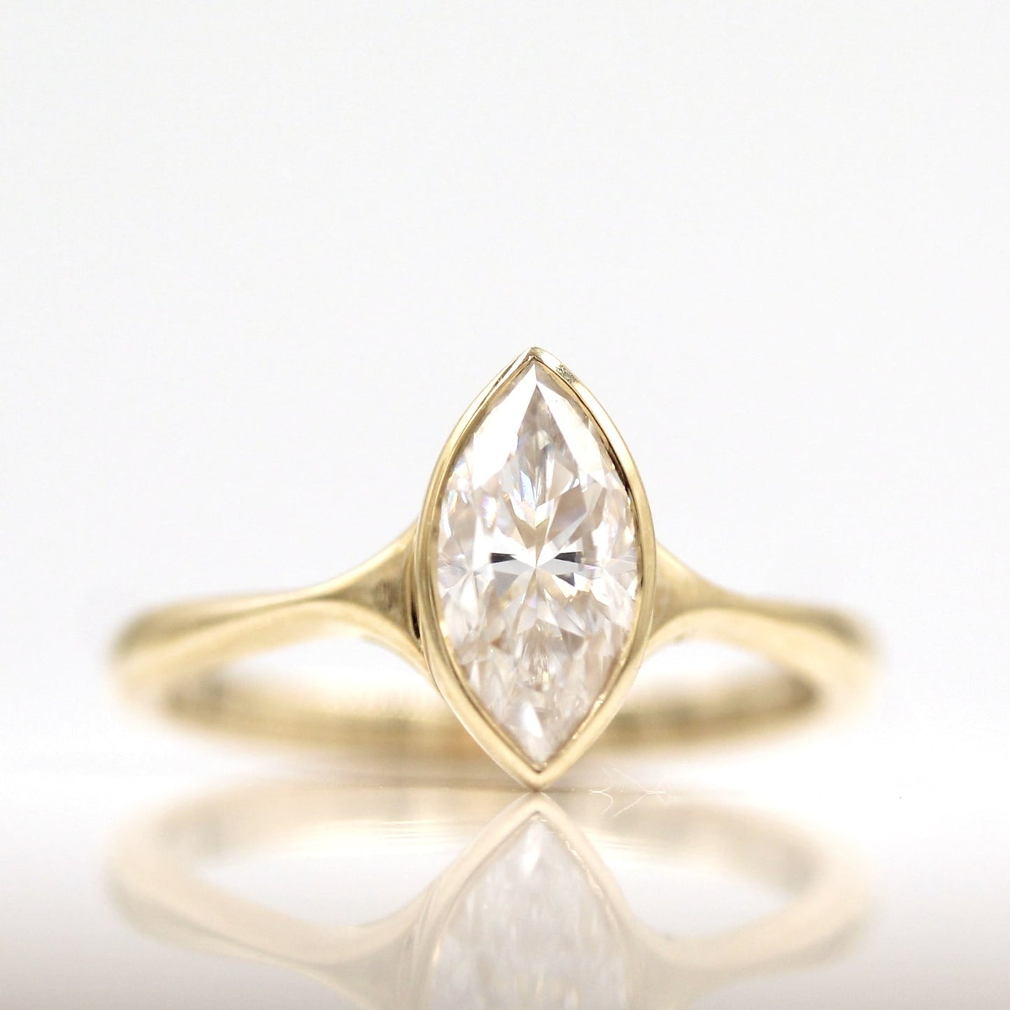 1.0ct Marquise Cut Bezel Solitaire Moissanite Diamond Engagement Ring