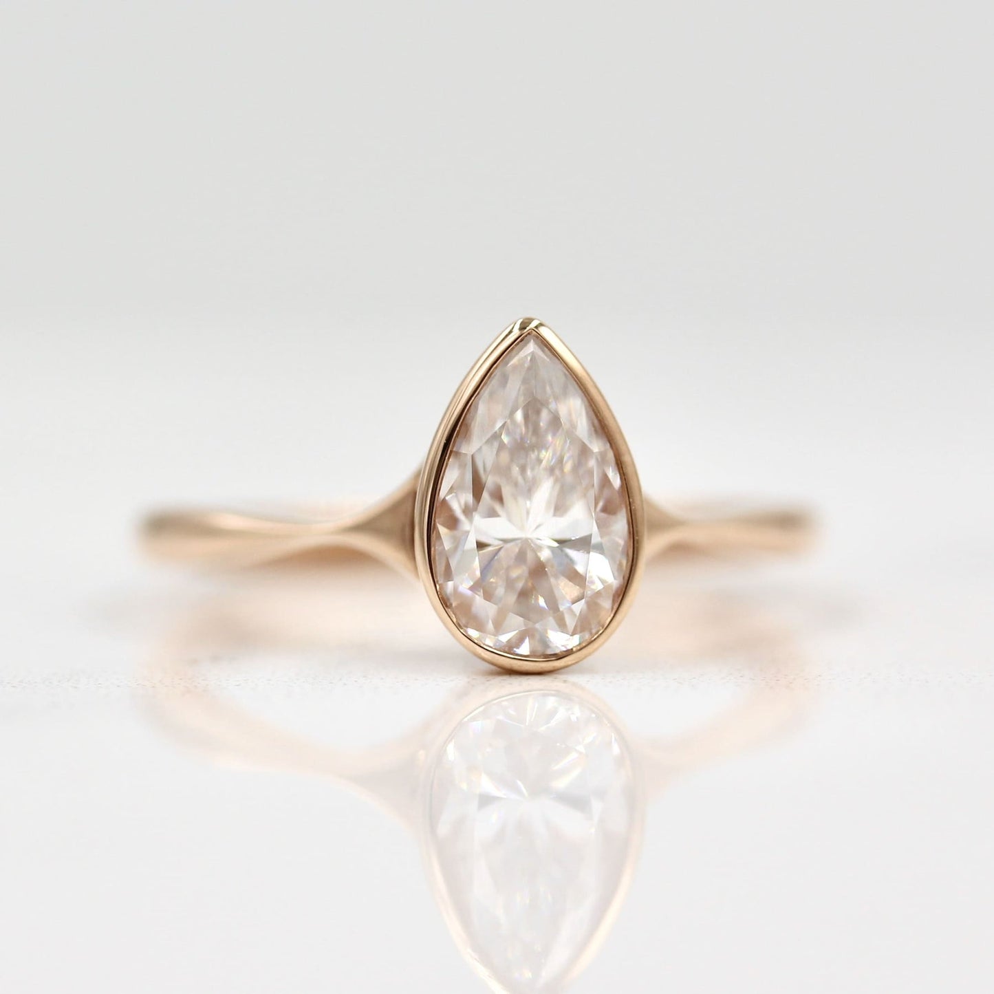 1ct Pear Cut Bezel Moissanite Diamond Engagement Ring