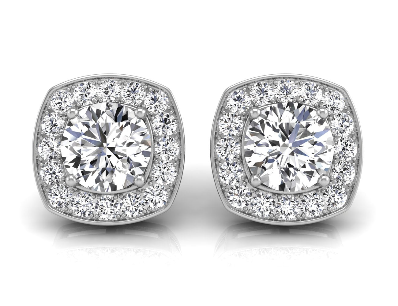 Round Cut Halo Moissanite Stud Diamond Earrings in 14k White Gold