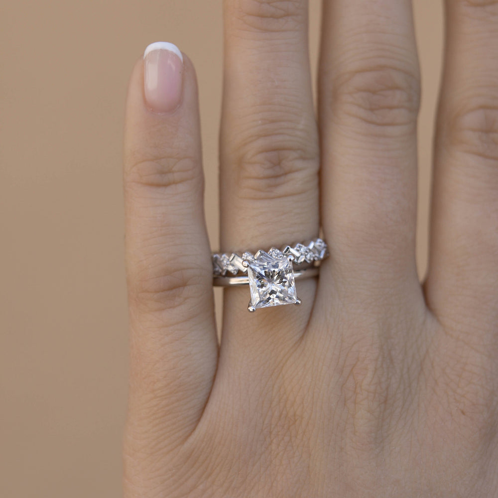0.44ct Baguette And Round Moissanite Half Eternity Diamond Wedding Band