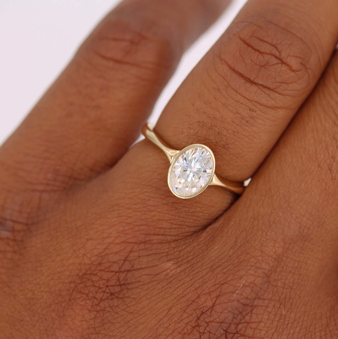 2ct Oval Cut Bezel Moissanite Diamond Engagement Ring