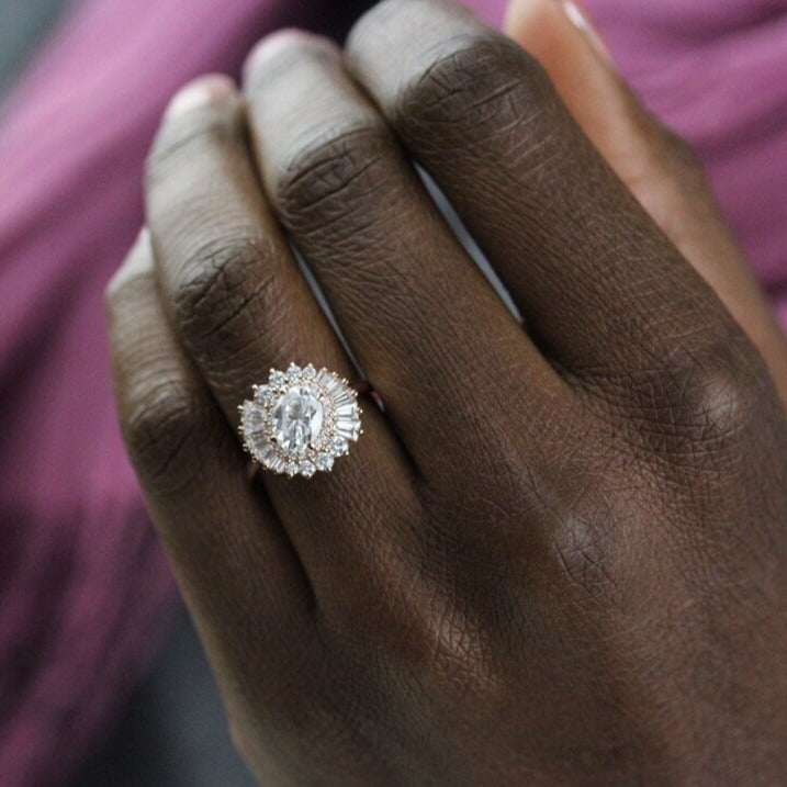1.15ct Oval Cut Cluster Moissanite Diamond Engagement Ring