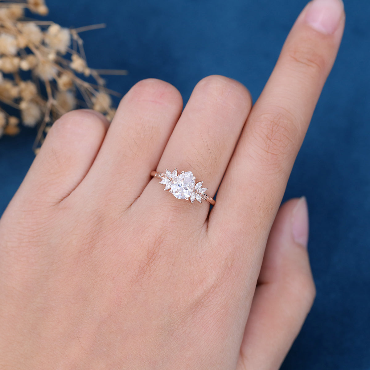 1.0 CT Pear Shaped Moissanite Cluster Engagement Ring