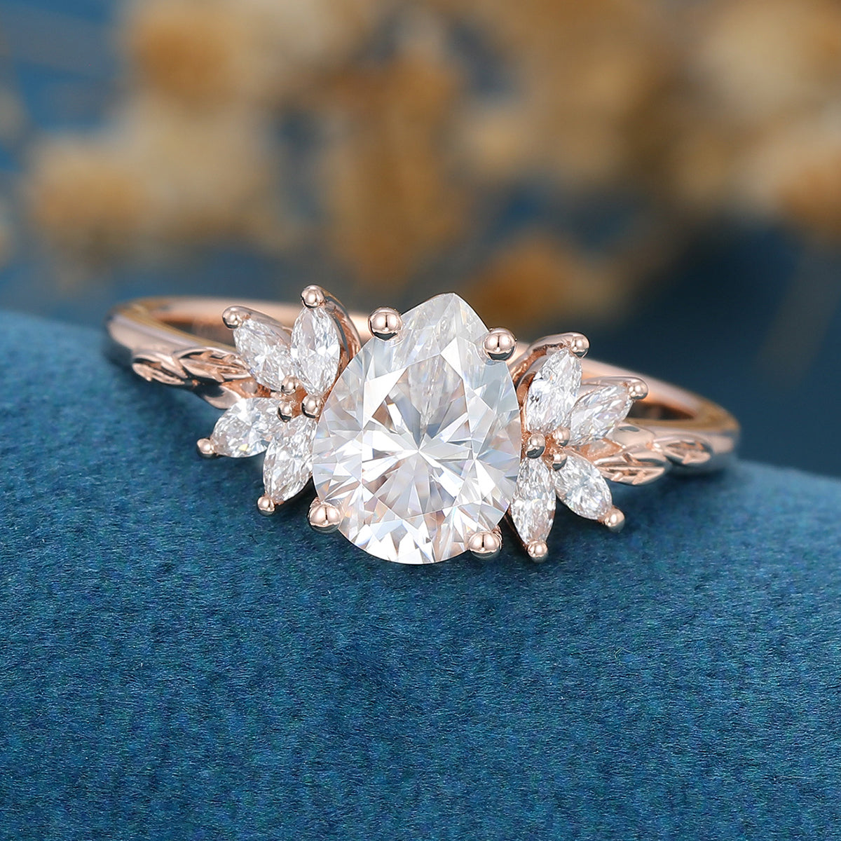 1.0 CT Pear Shaped Moissanite Cluster Engagement Ring