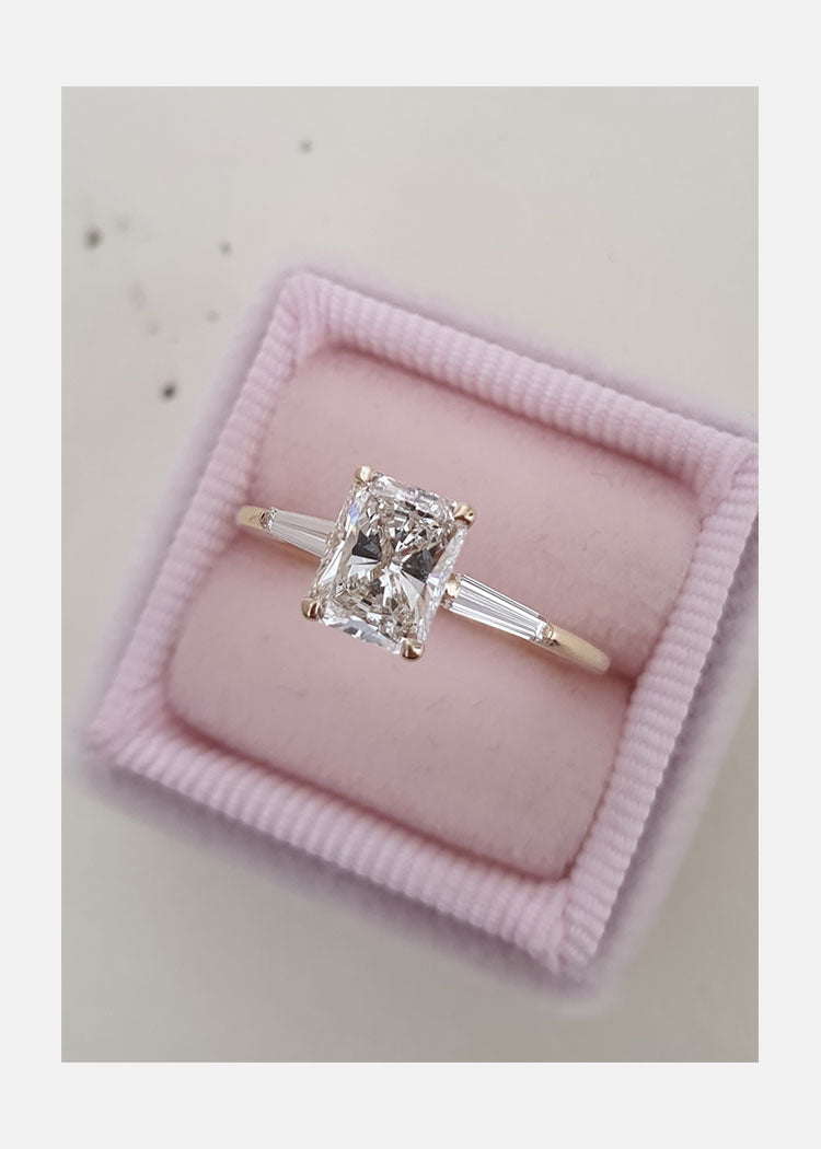 1.0CT Radiant Cut Three Stone Diamond Engagement Ring 14K Yellow Gold