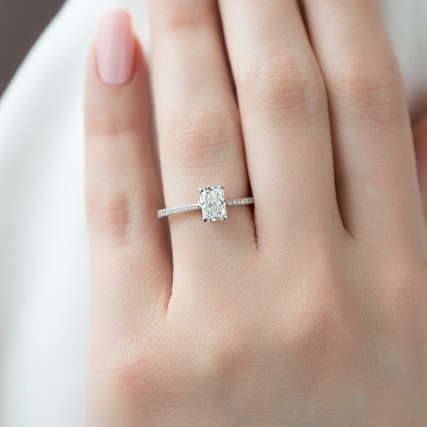 1.0 CT Radiant Moissanite Pave Setting Engagement Ring