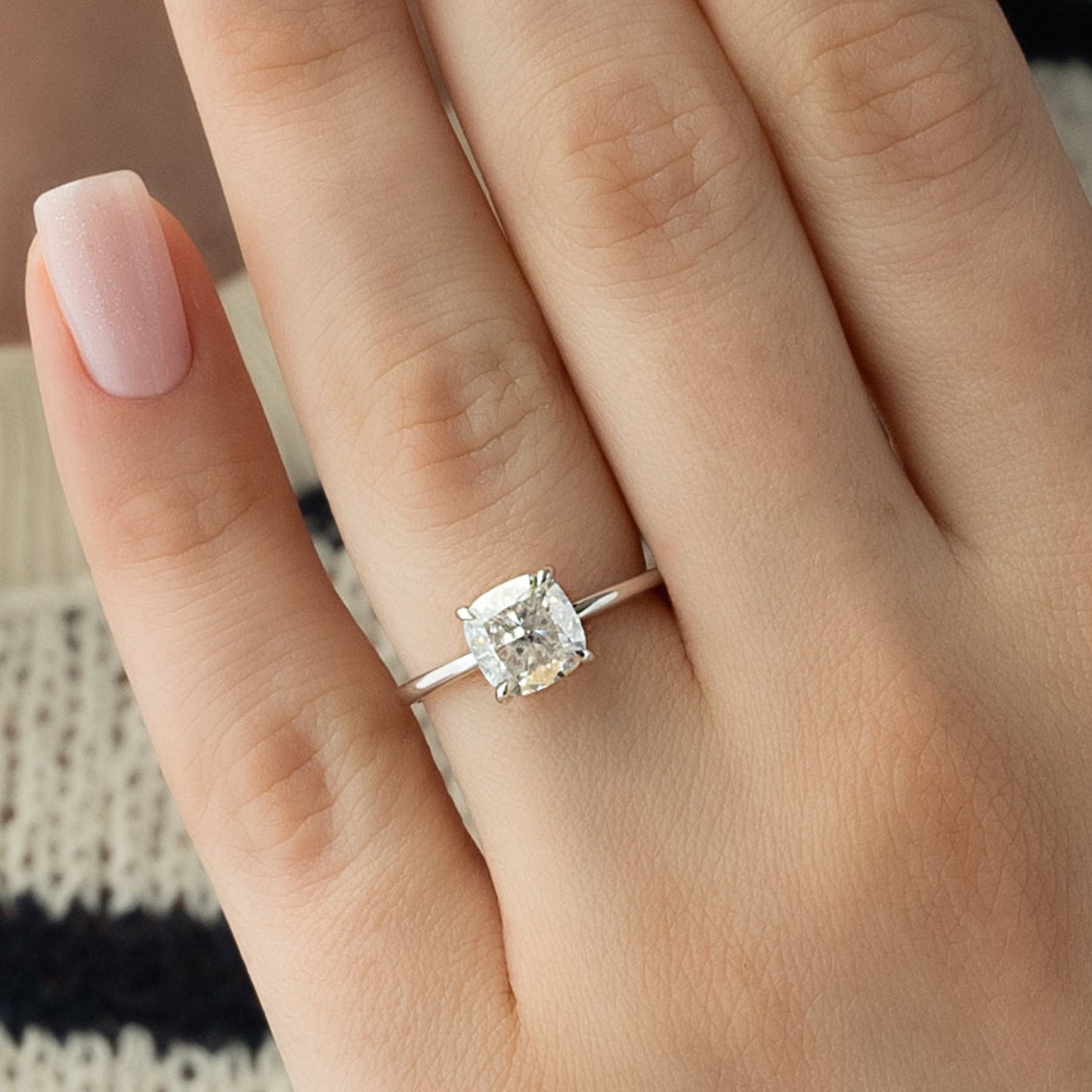 2.0 CT Cushion Moissanite Hidden Halo Engagement Ring