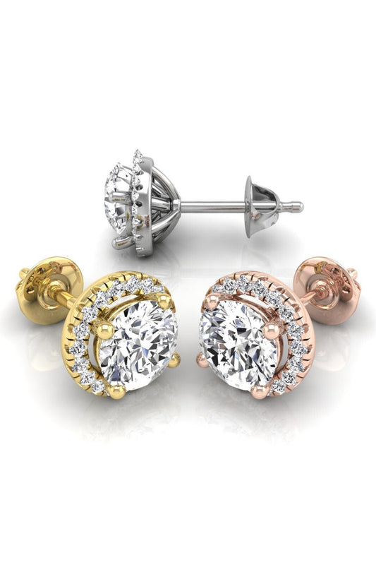 1.0CT Round Cut Halo Moissanite Stud Diamond Earrings For Women