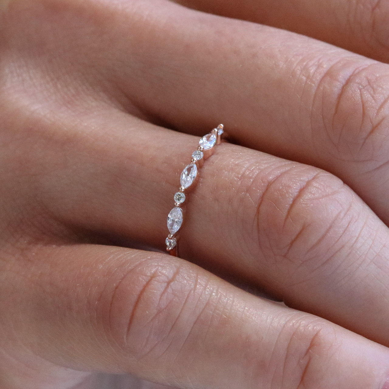 Marquise and Round Cut Half Eternity Wedding Band
