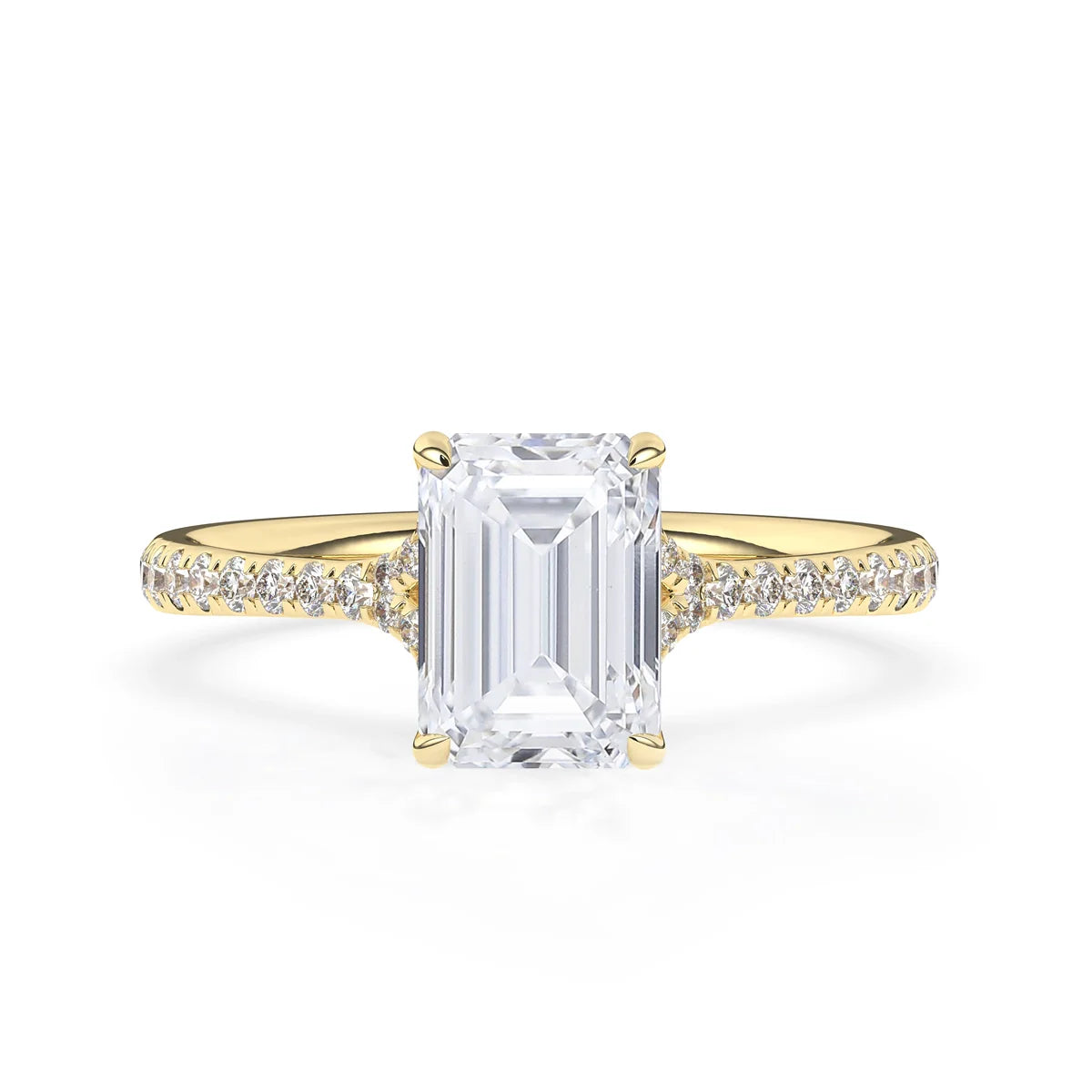 2.0CT Emerald Cut Split Shank Pave Setting Moissanite Engagement Ring