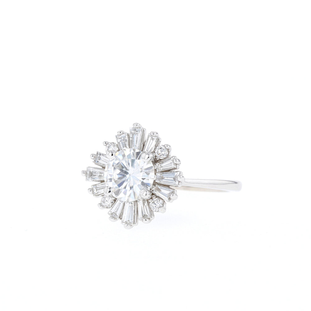 1.05CT Round Cut Cluster Moissanite Diamond Engagement Ring