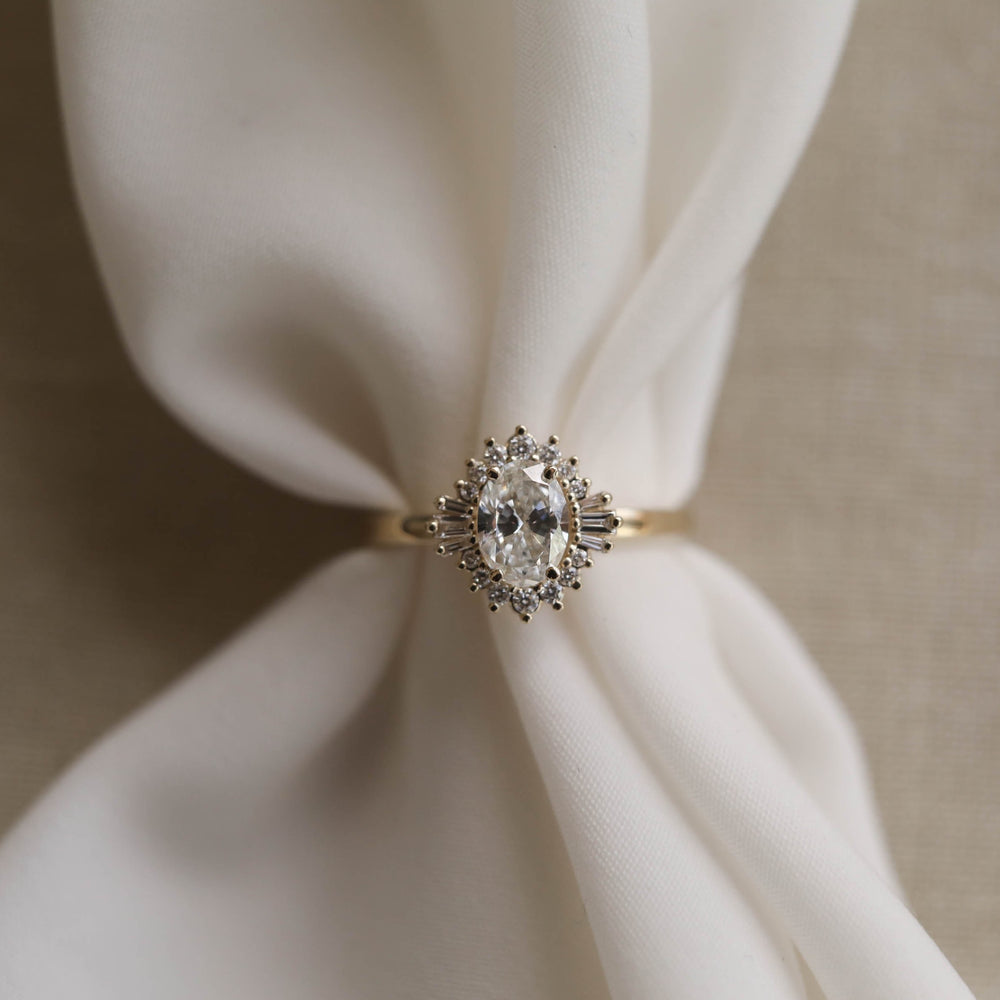 1.20CT Oval Moissanite Cluster Diamond Engagement Ring