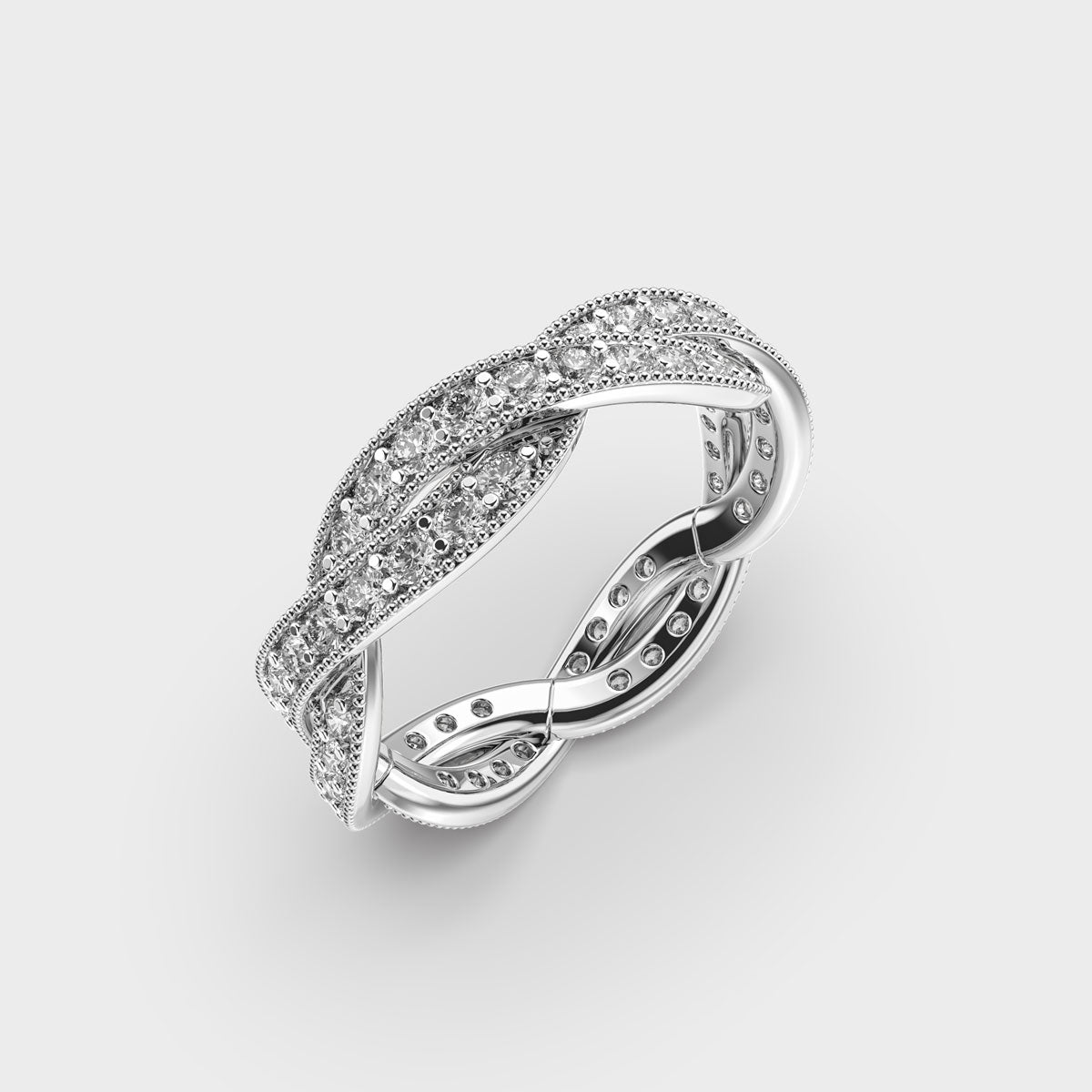 Round Cut Shared Prong Entwining Triumph Diamond Wedding Band For Women