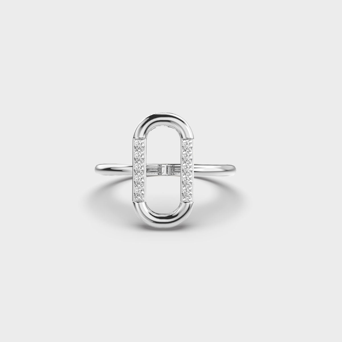 Elegant Curved Oval Shape Moissanite Face With Clear White Moissanite Modern Women's Ring