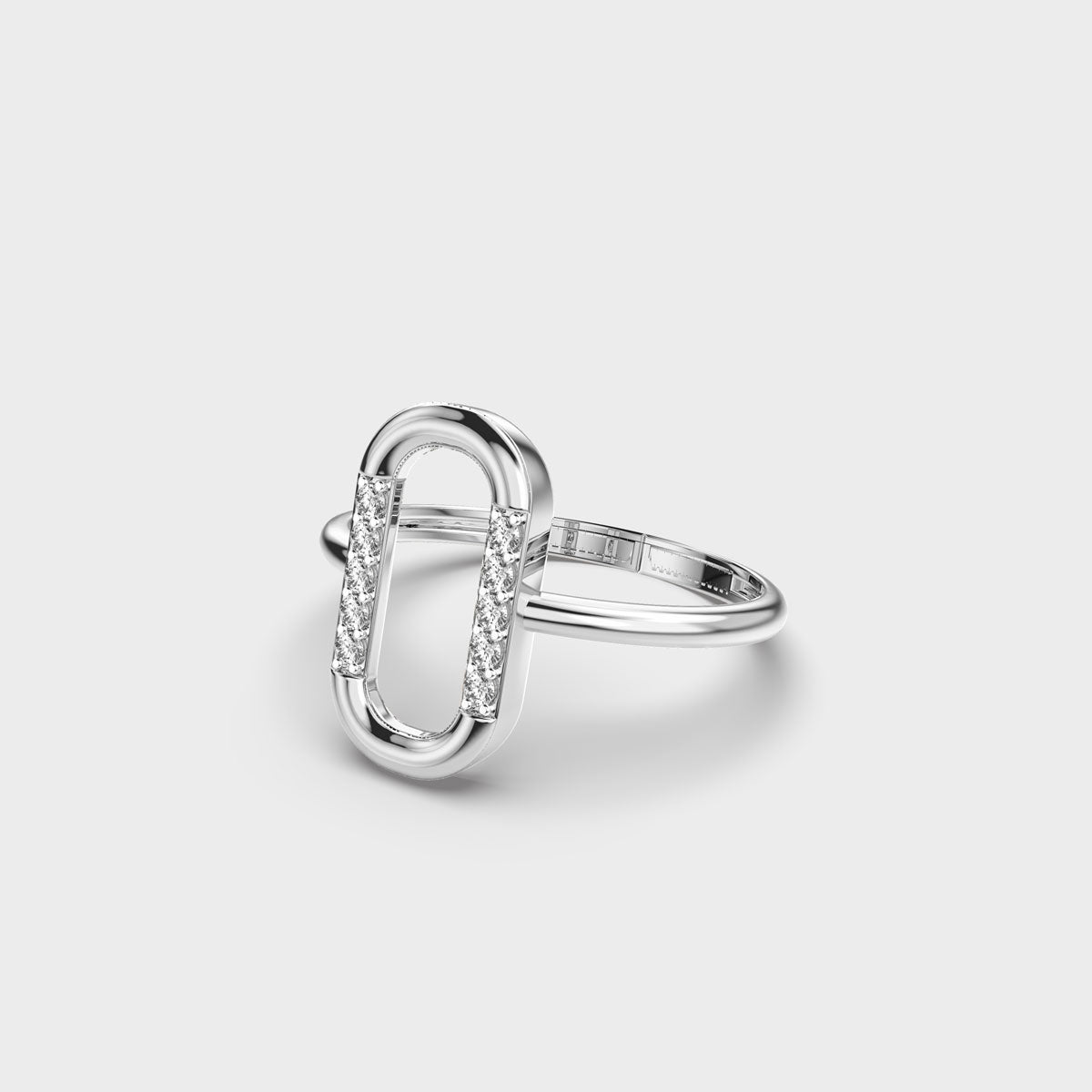 Elegant Curved Oval Shape Moissanite Face With Clear White Moissanite Modern Women's Ring