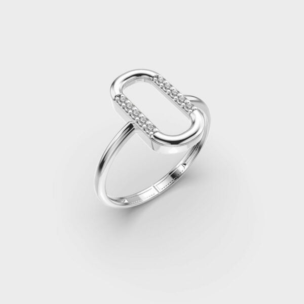 Elegant Curved Oval Shape Moissanite Face With Clear White Moissanite Modern Women's Ring