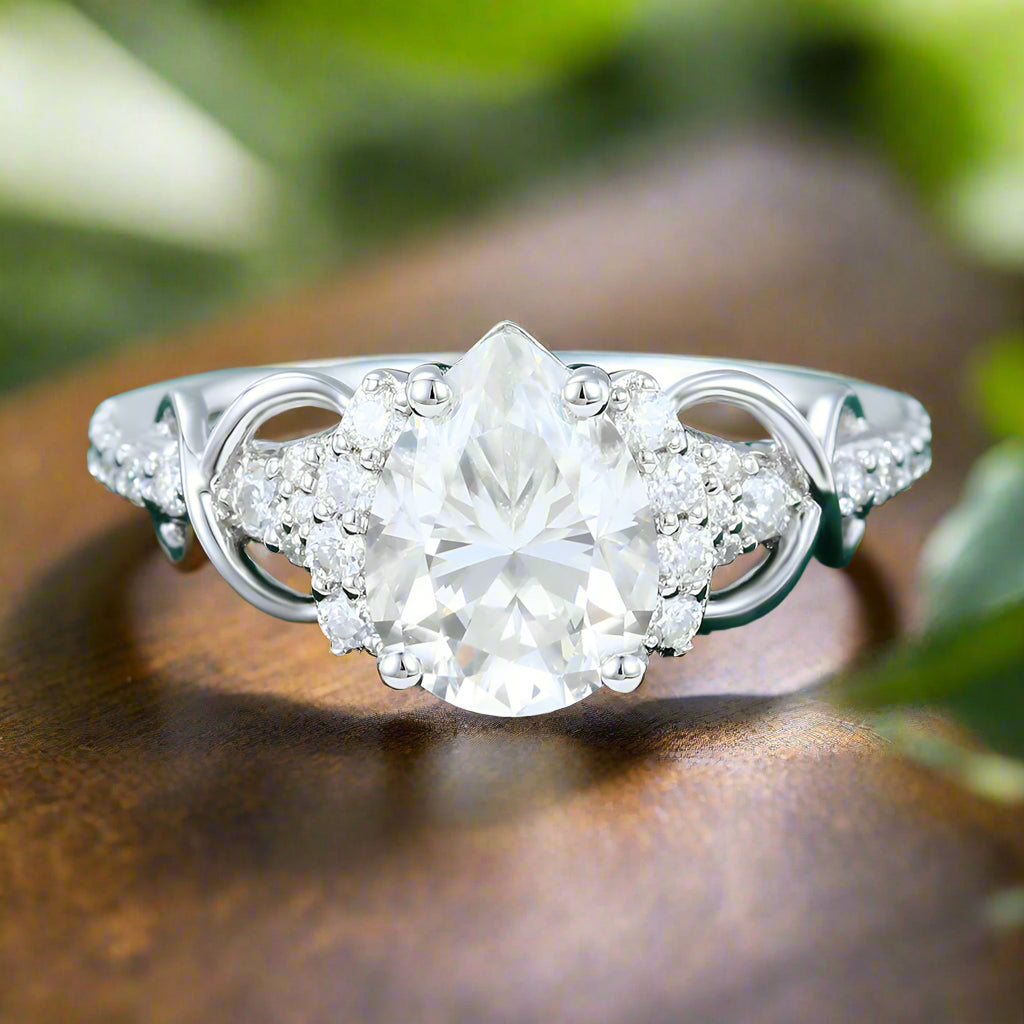 1.0 CT Pear Shaped Moissanite Cluster Engagement Ring