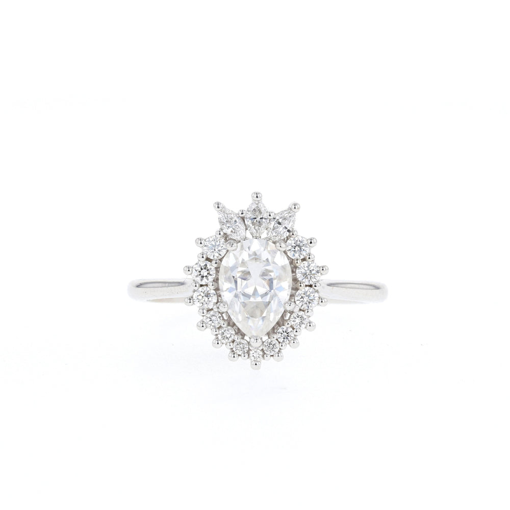 1.25ct Pear Cut Cluster Halo Moissanite Diamond Engagement Ring