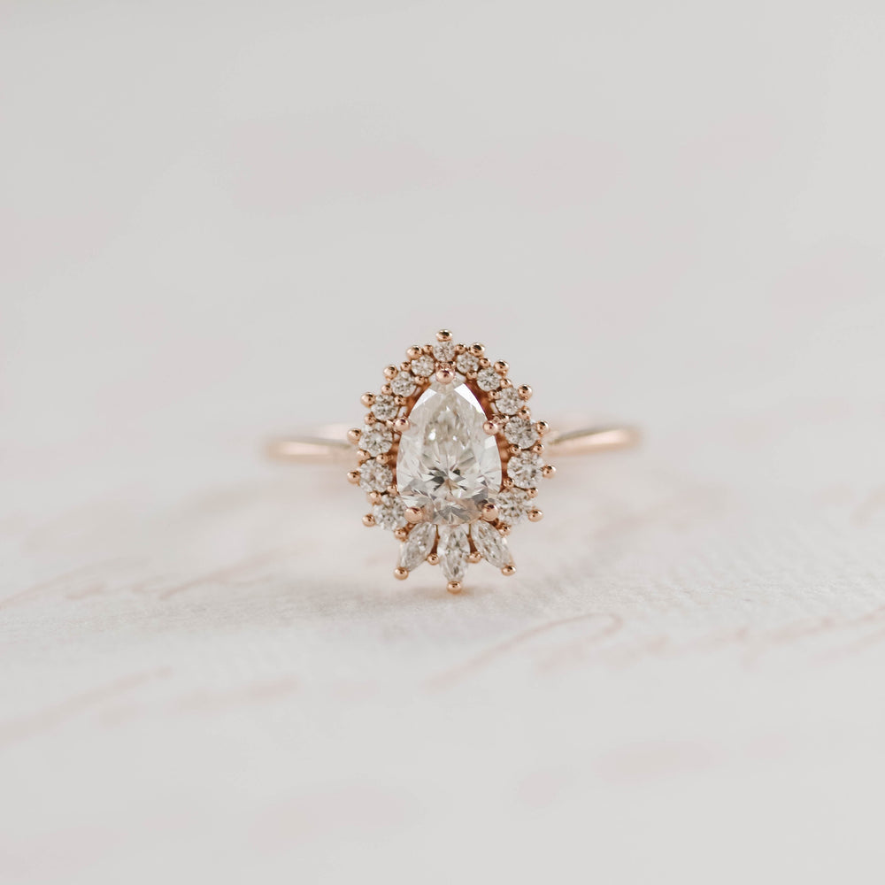 1.25ct Pear Cut Cluster Halo Moissanite Diamond Engagement Ring