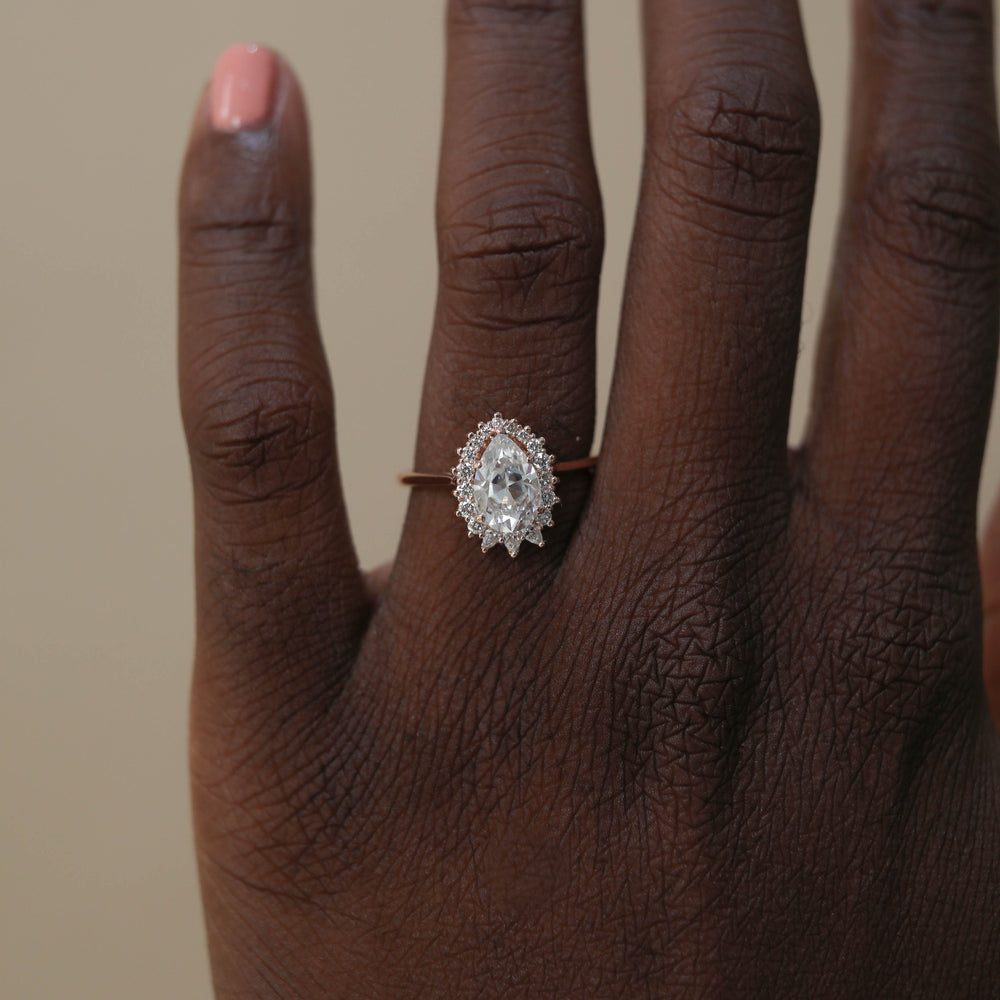 1.25ct Pear Cut Cluster Halo Moissanite Diamond Engagement Ring