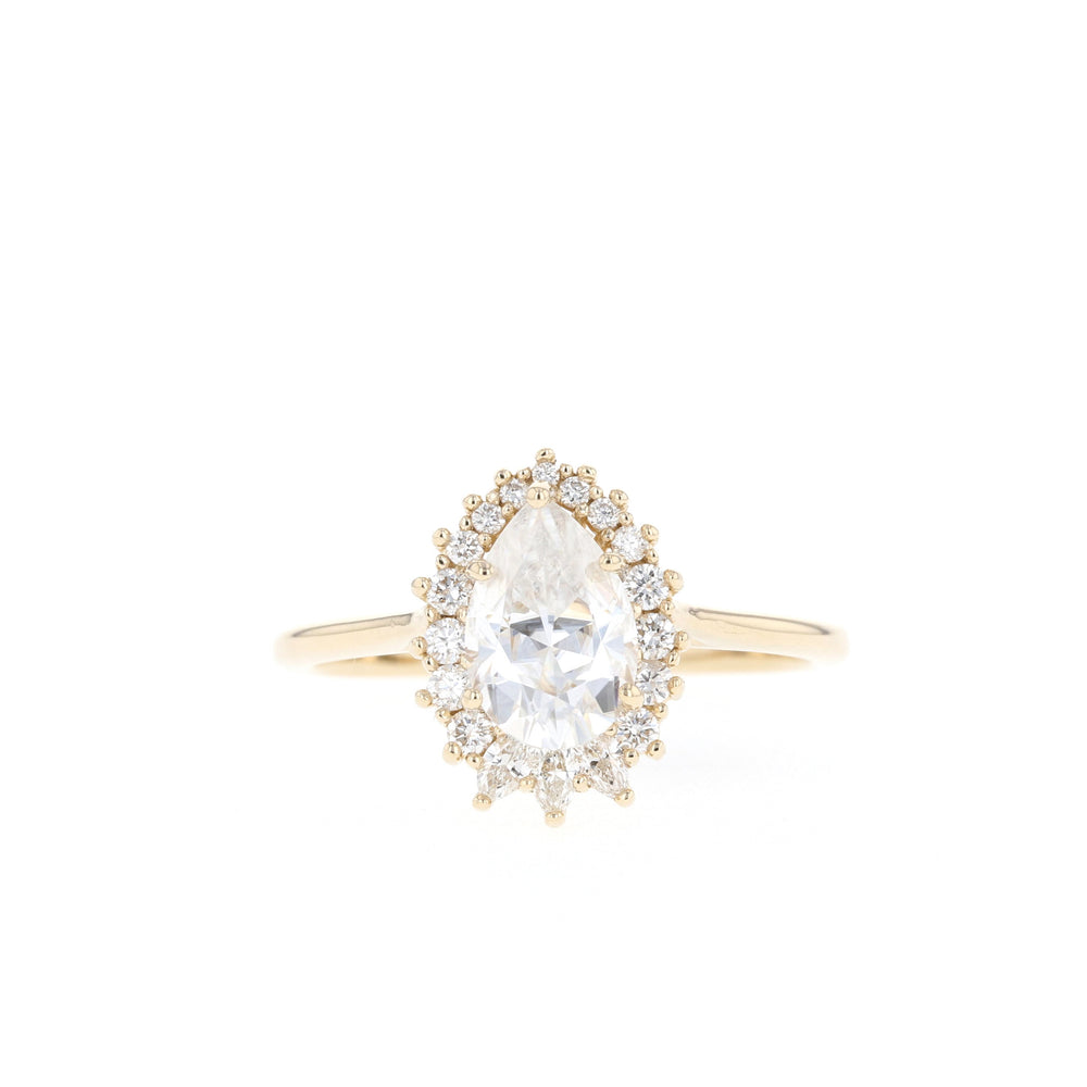 1.25ct Pear Cut Cluster Halo Moissanite Diamond Engagement Ring