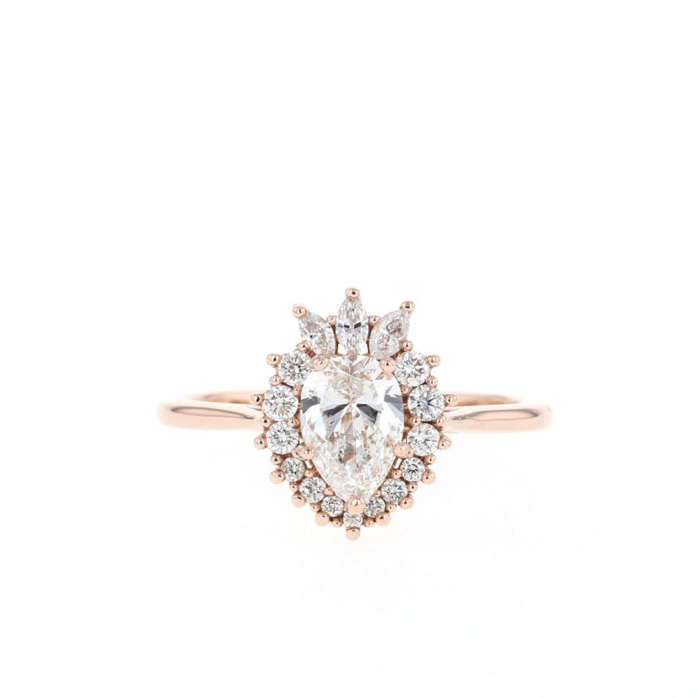 1.25ct Pear Cut Cluster Halo Moissanite Diamond Engagement Ring