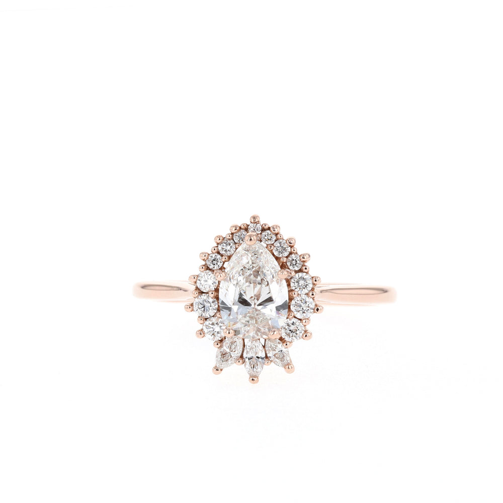 1.25ct Pear Cut Cluster Halo Moissanite Diamond Engagement Ring
