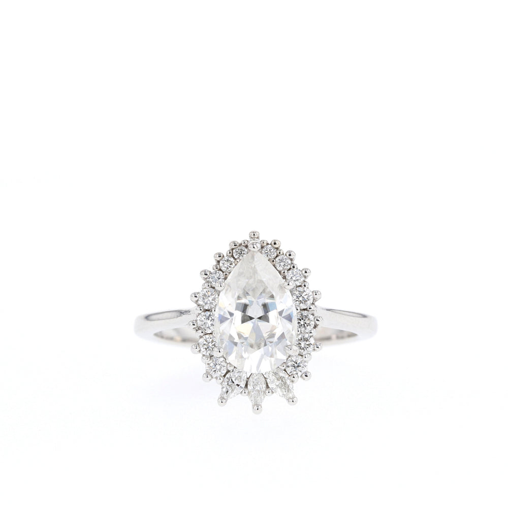 1.25ct Pear Cut Cluster Halo Moissanite Diamond Engagement Ring