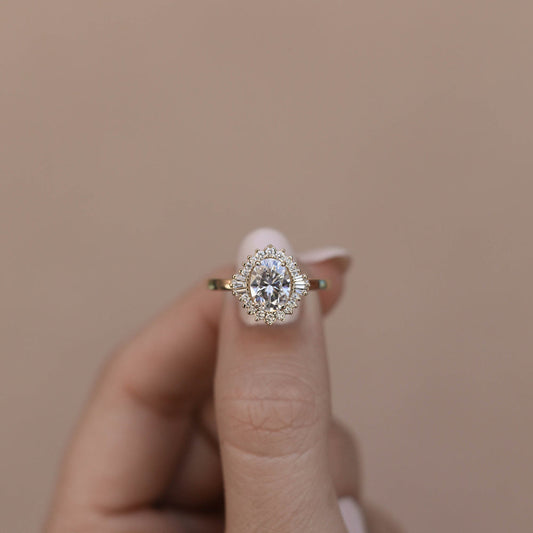 1.20CT Oval Moissanite Cluster Diamond Engagement Ring