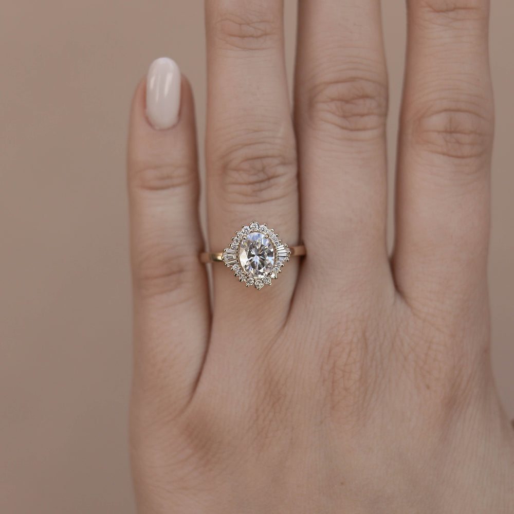 1.20CT Oval Moissanite Cluster Diamond Engagement Ring