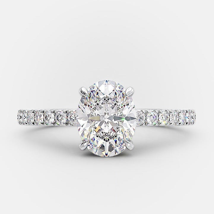 1.0ct Oval Cut Moissanite Diamond Hidden Halo Engagement Ring