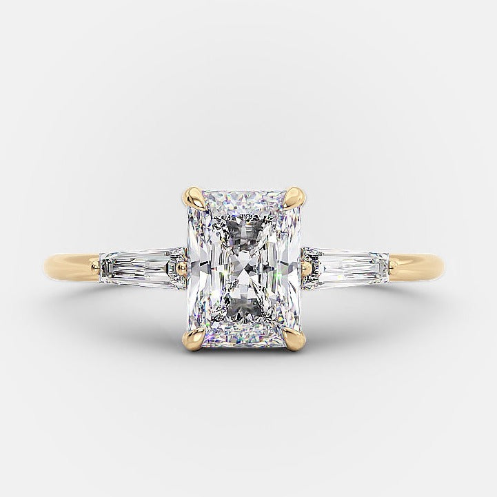 1.0CT Radiant Cut Three Stone Diamond Engagement Ring 14K Yellow Gold