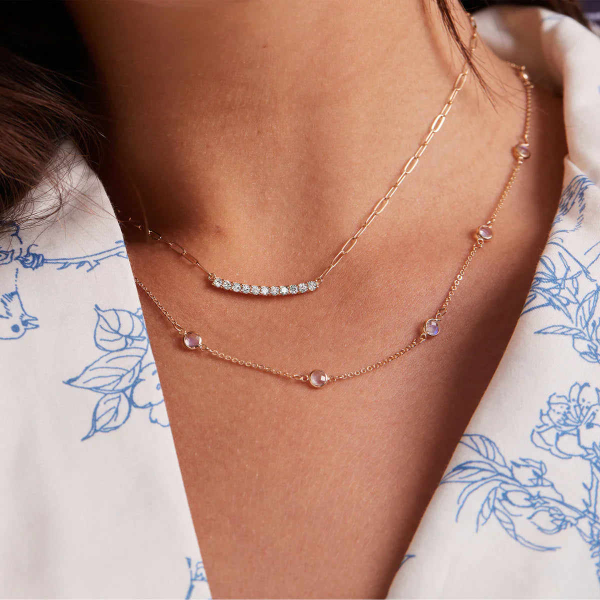 1.32TCW Round Cut Aquamarine Moissanite March Birthstone Necklace