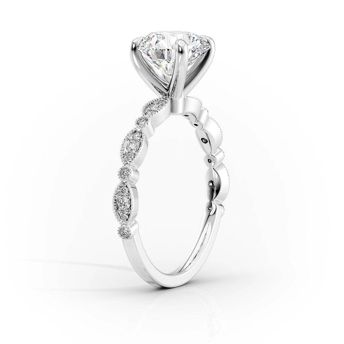 2.0 CT Round Moissanite Milgrain Pave Setting Engagement Ring