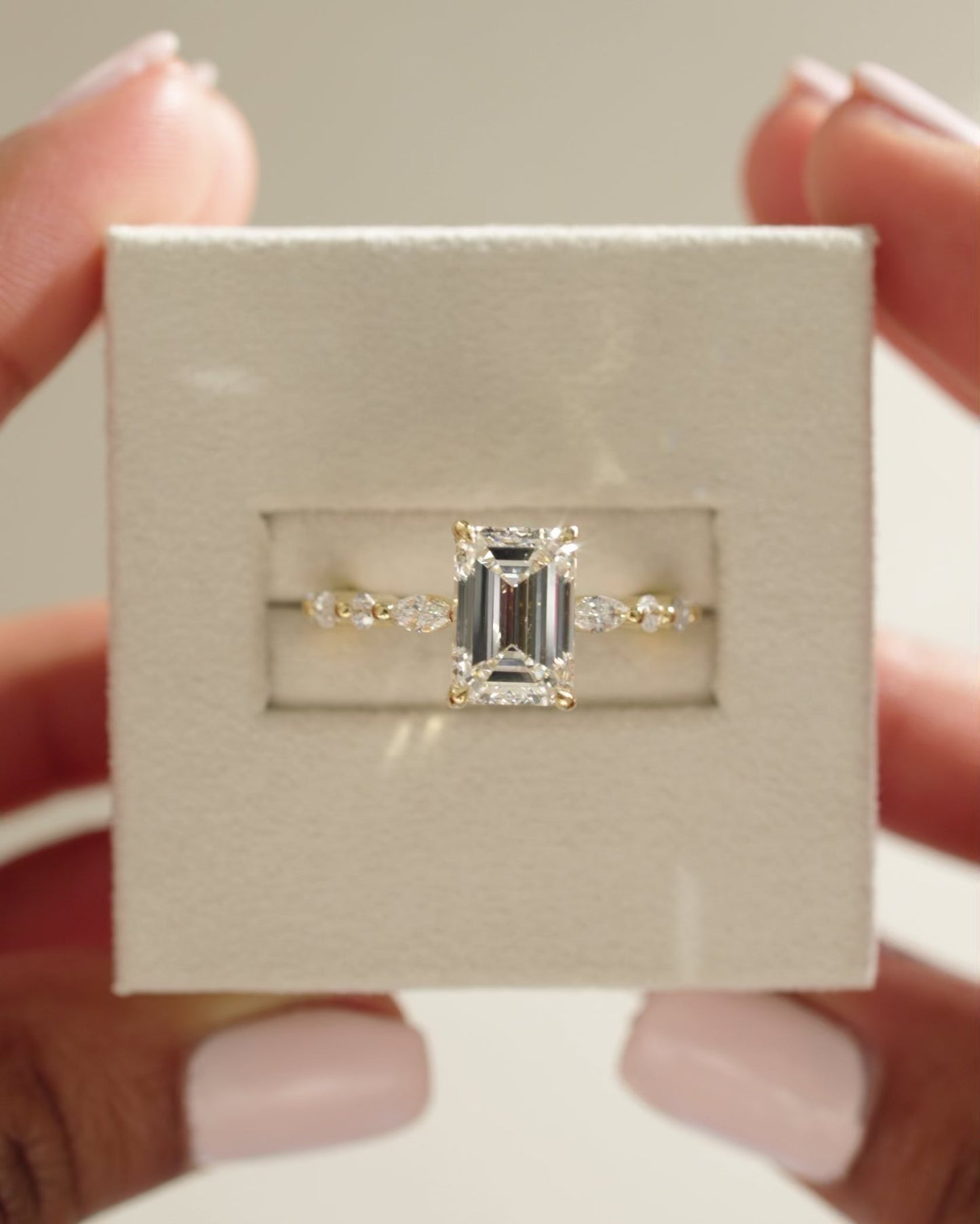 1.0 CT Emerald Cut Pave Setting Moissanite Engagement Ring
