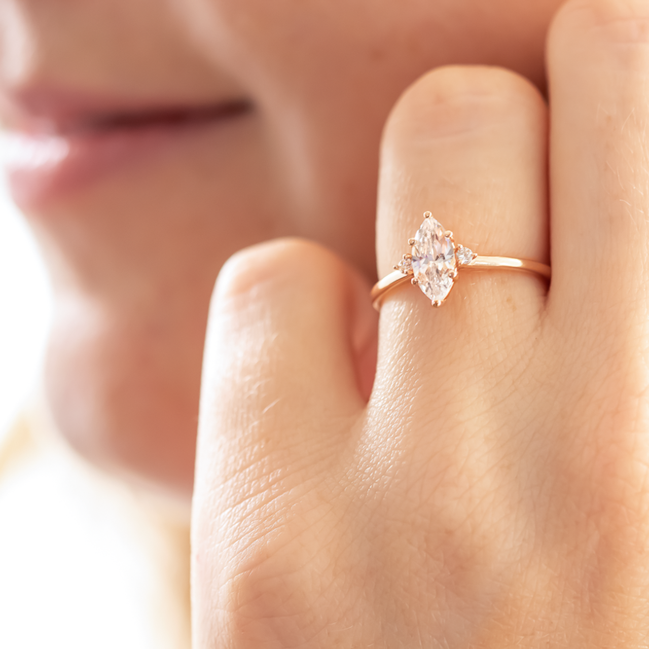 1.0CT Marquise Cut Moissanite Engagement Ring in 14K Rose Gold