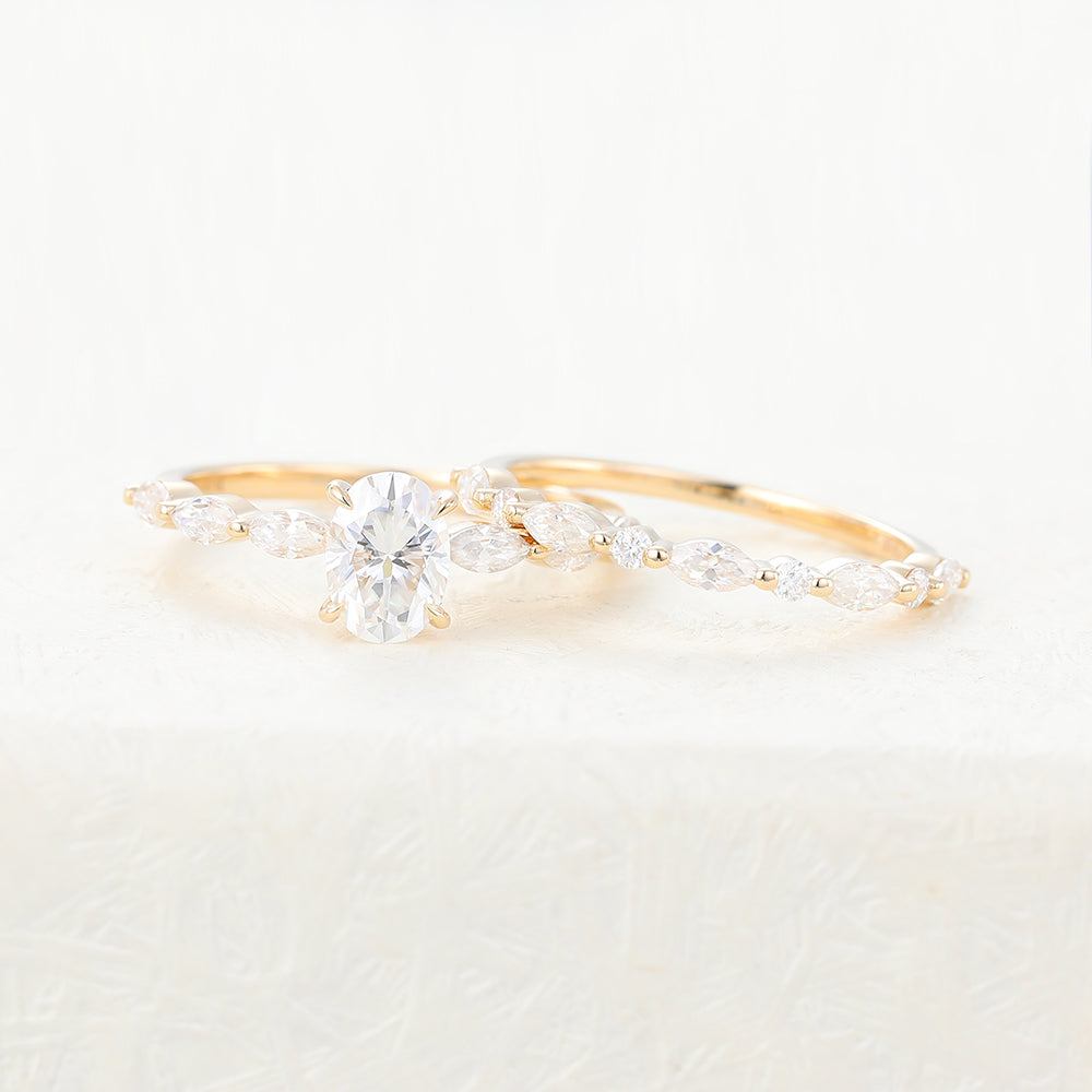 0.84 CT Oval Moissanite Pave Bridal Ring Set