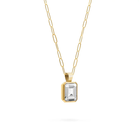 4.0CT Emerald Cut Diamond Moissanite April Birthstone Pendant Necklace